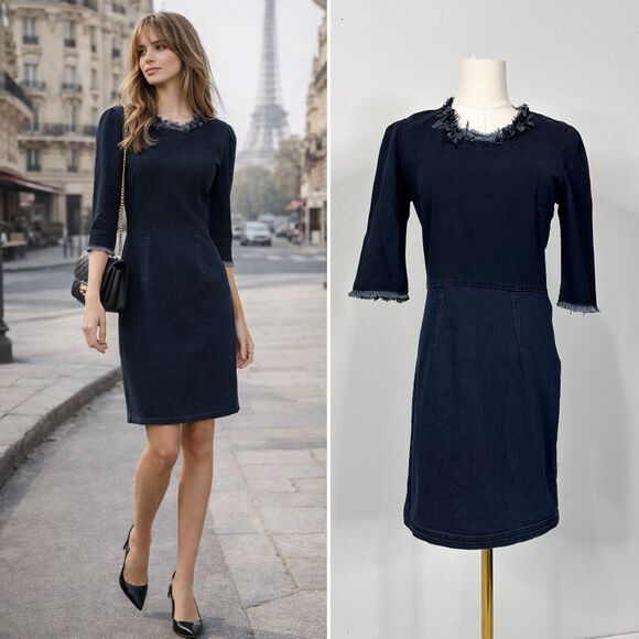 Étoile Isabel Marant Raw Edge Indigo Denim Sheath Dress Sz 2 Chic Modern